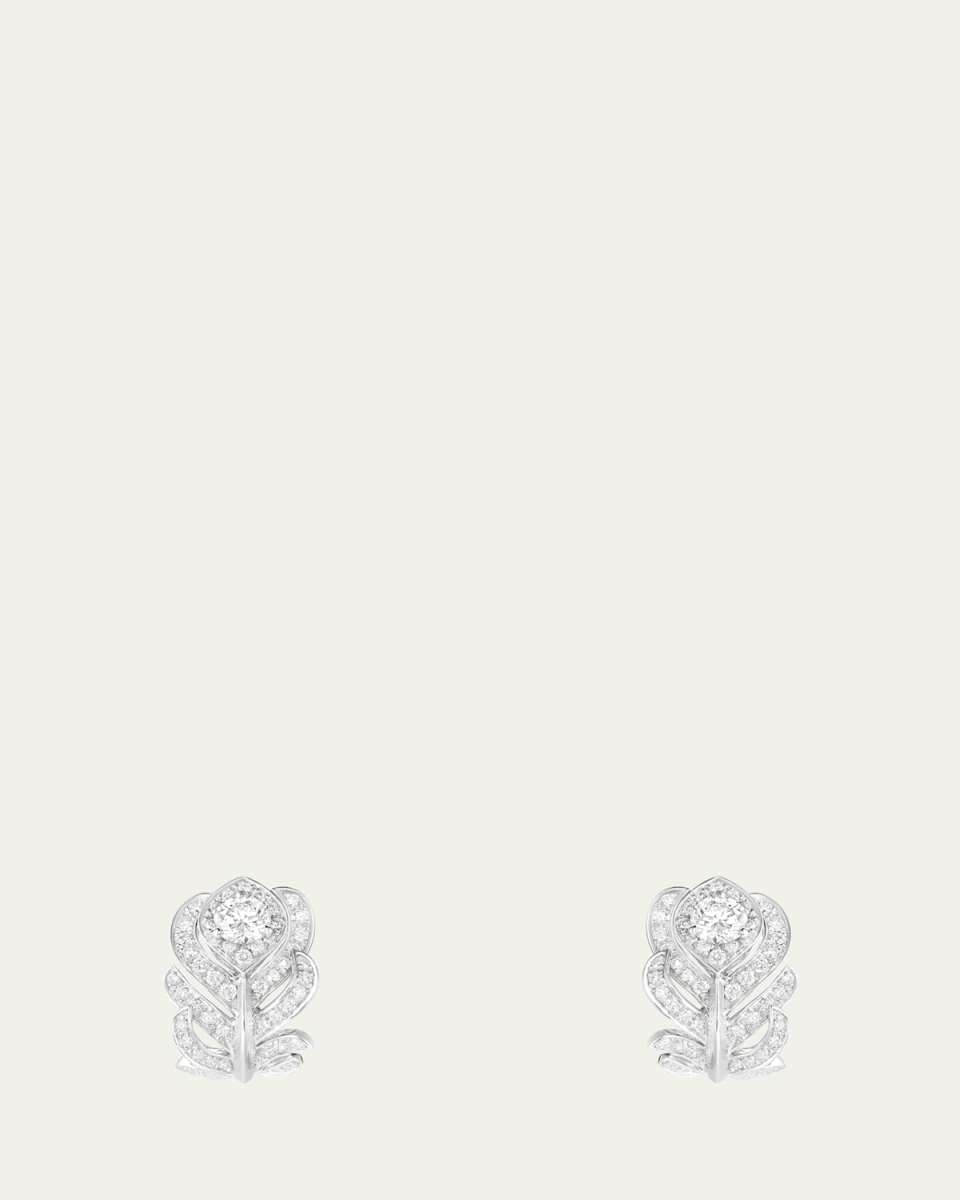 Plume De Paon Small 18K White Gold Diamond Earrings